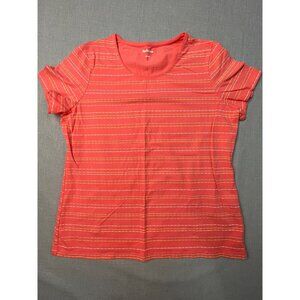 Kim Rogers Women's Red Large Striped Round Neck Short Sleeve Shirt Tops USED